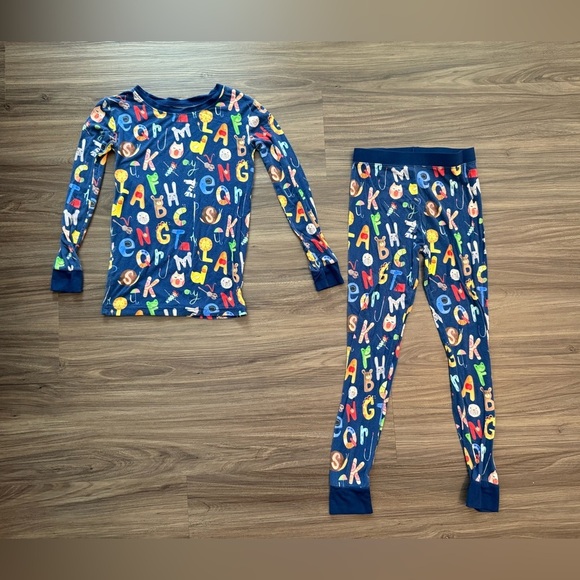 Little Sleepies Bamboo Blue Alphabet Kids Long Sleeve Pajama Set size 5/6 - Picture 1 of 8